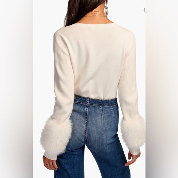 NWT $395 RAMY BROOK Brody Faux Fur Trim Wool & Cashmere Sweater XS - Picture 6 of 10
